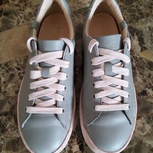 VIONIC MABLE GREY PINK LEATHER ATHLETIC SHOES FASHION SNEAKERS WOMENS SIZE 6M
